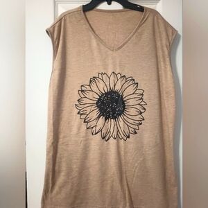 Sunflower Print Tan Top